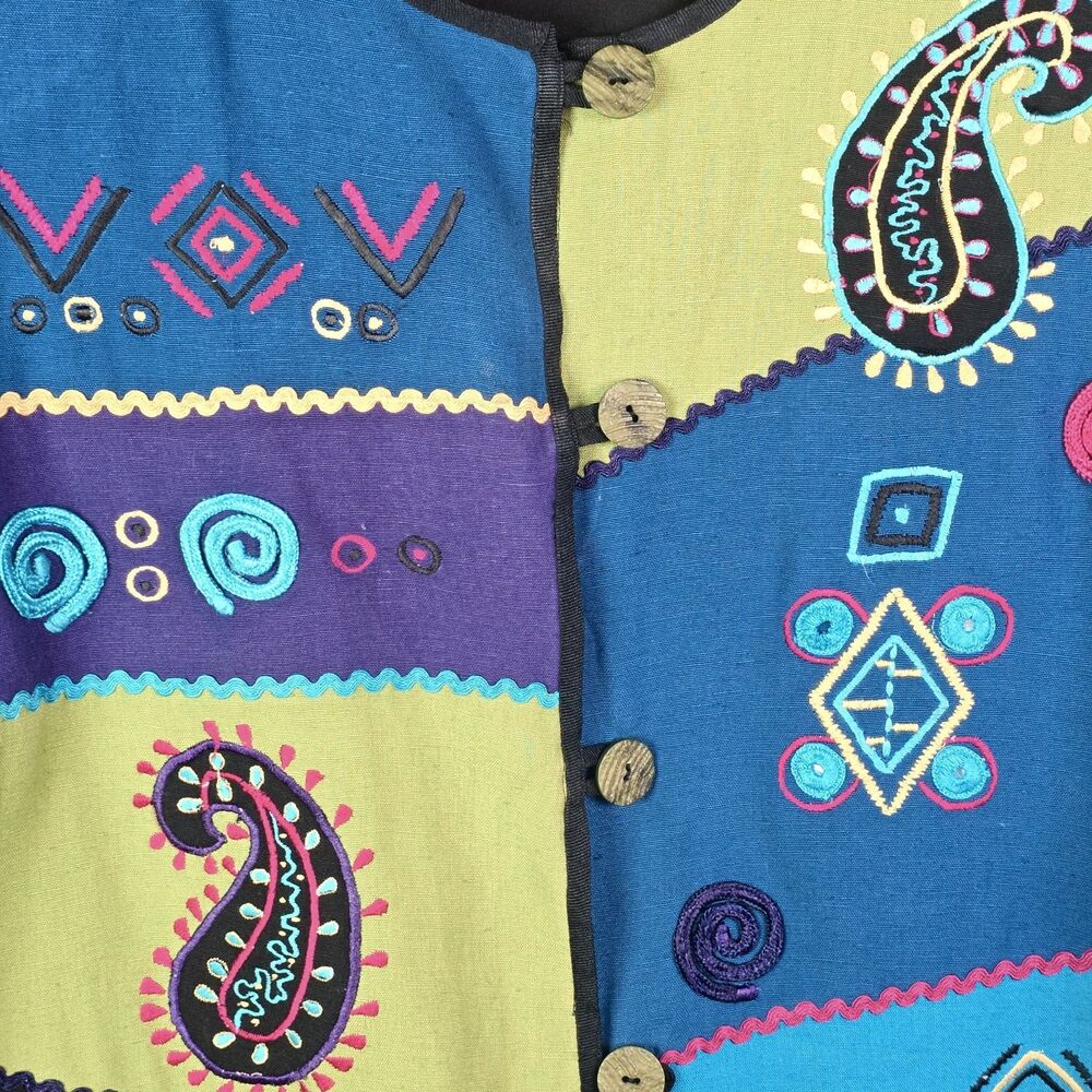 Indigo Moon Patchwork Boho Jacket Blue Green Larg… - image 5